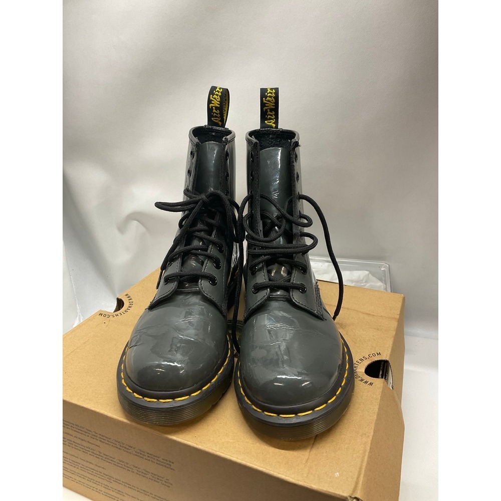 Dr. Martens 1460 Patent Leather Lace Up Grey boots SZ 7